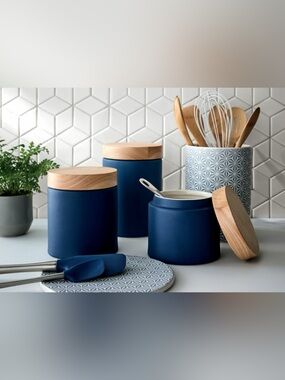 Crate&Barrel Niko Blue Ceramic Canisters